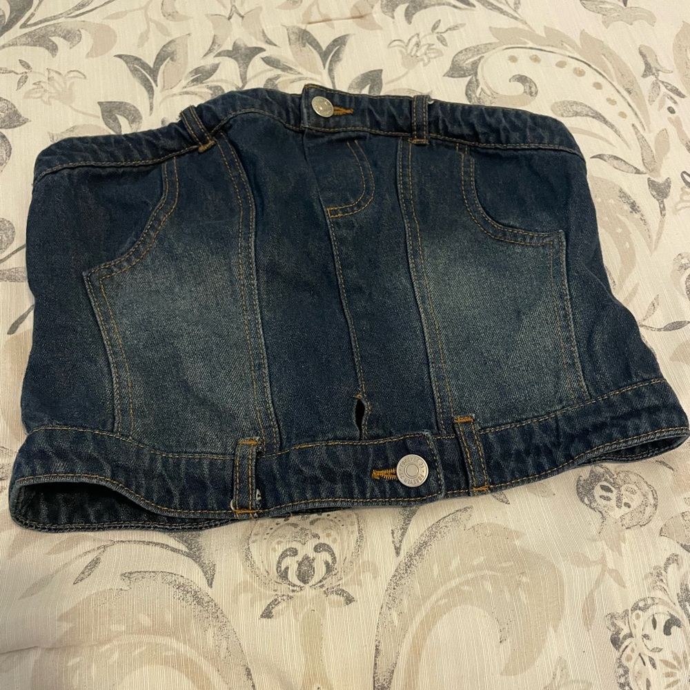 Forever 21 Blue Denim Zip-Up Top
